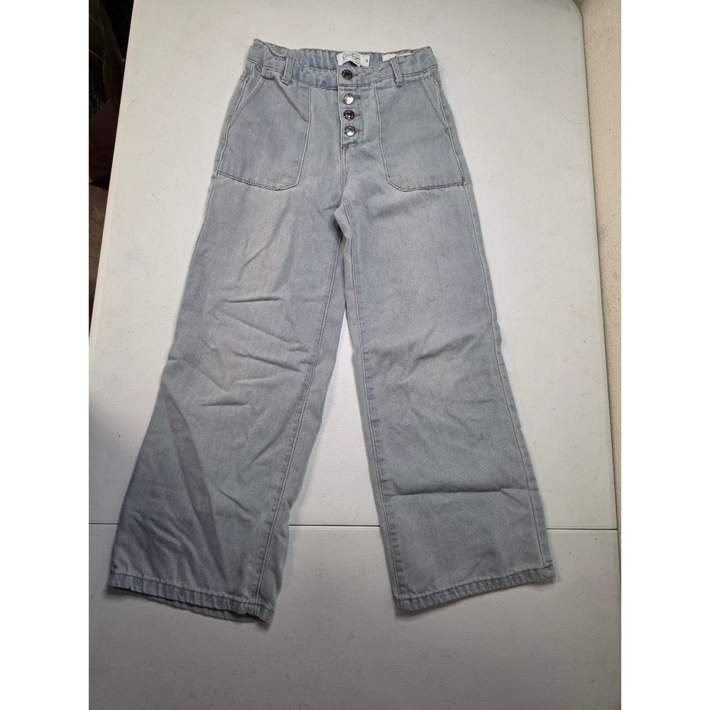 Jessica Simpson Olivia Wide Leg Jeans Girls Size 10 Light Wash Button Fly Denim
